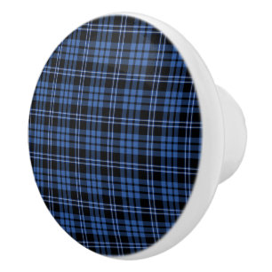 Bouton De Porte En Céramique Bouton en céramique à motif tartan carreauté bleu