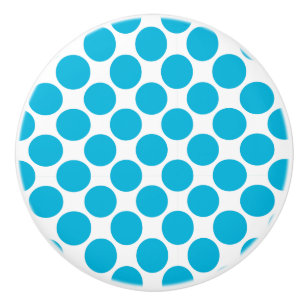 Bouton De Porte En Céramique Bouton en céramique à point Polka Turquoise et bla