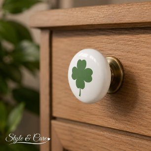 Bouton De Porte En Céramique Bouton en céramique avec motif de trèfle à quatre 