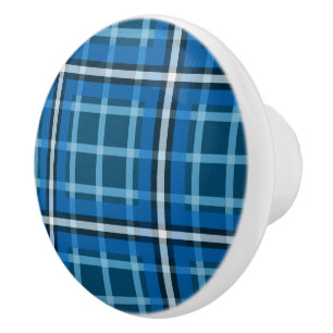 Bouton De Porte En Céramique Bouton en céramique bleu motif tartan carreauté à