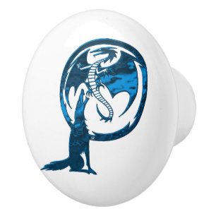 Bouton De Porte En Céramique Bouton en céramique bleu Wolf & Dragon