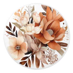Bouton De Porte En Céramique Bouton en céramique Boho Gold Brown Flowers Floral