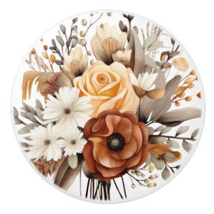 Bouton De Porte En Céramique Bouton en céramique Boho Gold Brown Flowers Floral