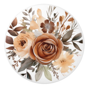 Bouton De Porte En Céramique Bouton en céramique Boho Gold Brown Flowers Floral
