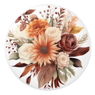 Bouton De Porte En Céramique Bouton en céramique Boho Gold Brown Flowers Floral