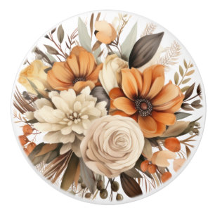 Bouton De Porte En Céramique Bouton en céramique Boho Gold Brown Flowers Floral