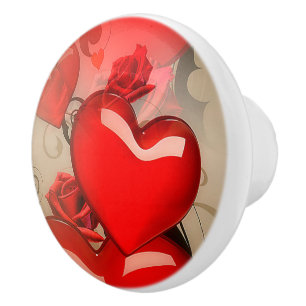 Bouton De Porte En Céramique Bouton en céramique Coeurs et Roses Rouges