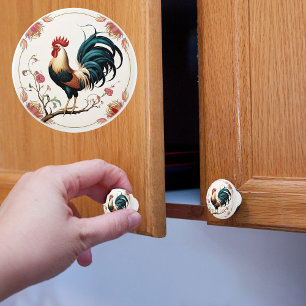 Bouton De Porte En Céramique Bouton en céramique Coq en fleurs