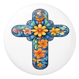 Bouton De Porte En Céramique Bouton en céramique croix de Talavera mexicaine