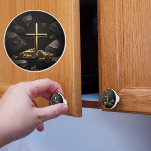 Bouton De Porte En Céramique Bouton en céramique croix noir et or