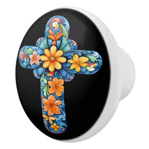 Bouton De Porte En Céramique Bouton en céramique croix Talavera mexicaine