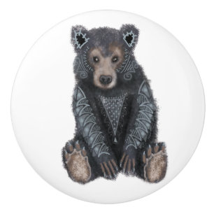 Bouton De Porte En Céramique Bouton en céramique d'animal spirituel d'ours noir