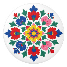 Bouton en céramique d'art populaire floral hongroi