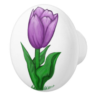 Bouton De Porte En Céramique Bouton en céramique de fleur de tulipe pourpre