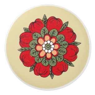Bouton De Porte En Céramique Bouton en céramique de fleur rouge vintage