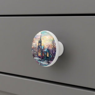 Bouton De Porte En Céramique Bouton en céramique de l'église en verre tendu