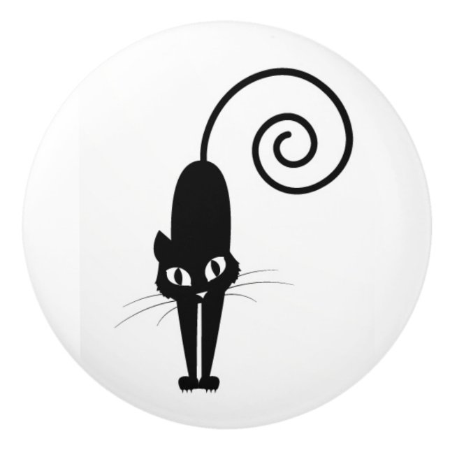 Bouton De Porte En Céramique Bouton en céramique de tiroir de chat noir (Devant)