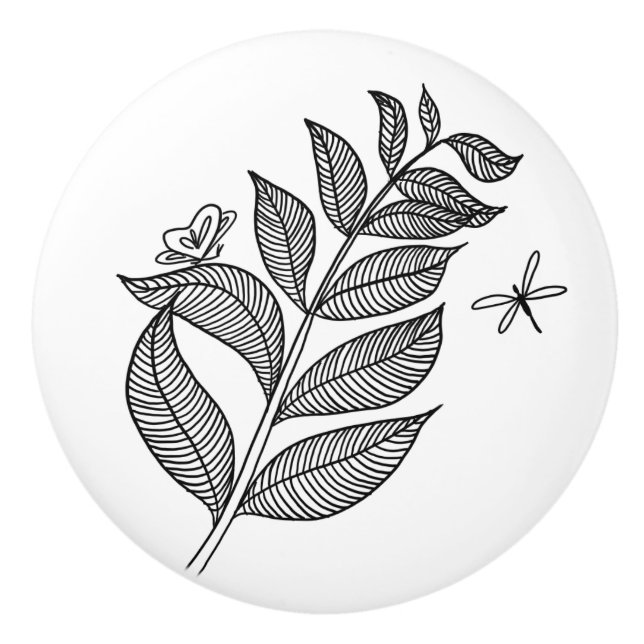 Bouton De Porte En Céramique Bouton en céramique du brin #1 de feuille (Devant)