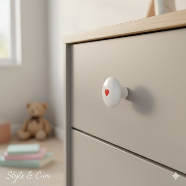 Bouton De Porte En Céramique Bouton en céramique élégant avec cœur minimaliste (Elegant Ceramic Knob Featuring Minimalist Heart Art)