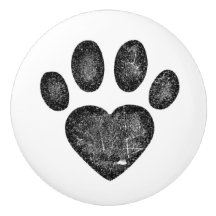 Bouton en céramique empreinte de patte à coeur noi