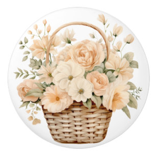 Bouton De Porte En Céramique Bouton en céramique Fleurs de Crème de Pêche Éléga