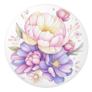 Bouton De Porte En Céramique Bouton en céramique floral Fleurs pastel colorées