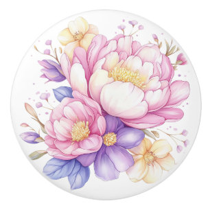 Bouton De Porte En Céramique Bouton en céramique floral Fleurs pastel colorées