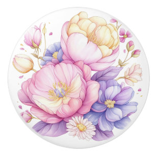 Bouton De Porte En Céramique Bouton en céramique floral Fleurs pastel colorées