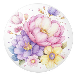 Bouton De Porte En Céramique Bouton en céramique floral Fleurs pastel colorées