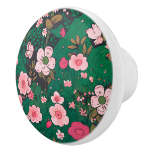 Bouton De Porte En Céramique Bouton en céramique floral rose capricieux
