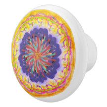 Bouton en céramique florale multicolore de Bohême