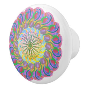 Bouton De Porte En Céramique Bouton en céramique florale multicolore de Bohême