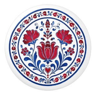 Bouton De Porte En Céramique Bouton en céramique folklorique Fleurs rouges de K