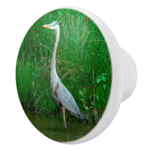 BOUTON DE PORTE EN CÉRAMIQUE BOUTON EN CÉRAMIQUE "HÉRON BLEU SE TENANT DANS
