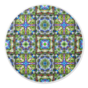 Bouton De Porte En Céramique Bouton en céramique motif de courtepointe bleu ver