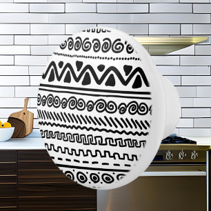 Bouton De Porte En Céramique Bouton en céramique noir blanc tribal motif salle