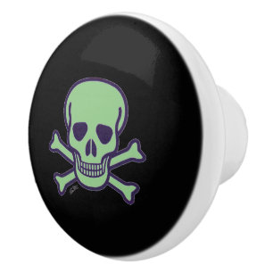 Bouton De Porte En Céramique Bouton en céramique noire crâne vert