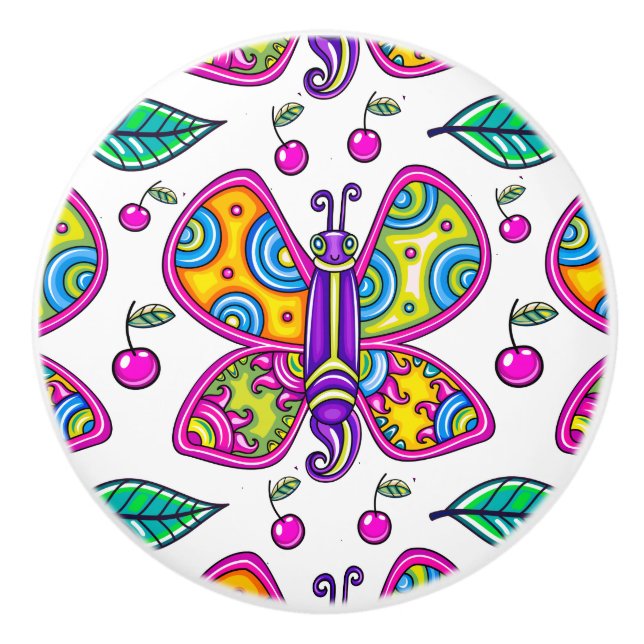 Bouton De Porte En Céramique Bouton en céramique papillon 1 (Devant)