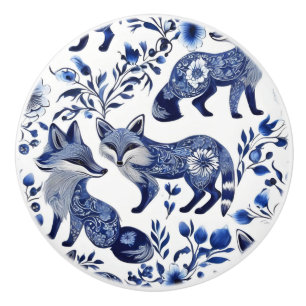 Bouton De Porte En Céramique Bouton en céramique personnalisé Renards Bleus et 