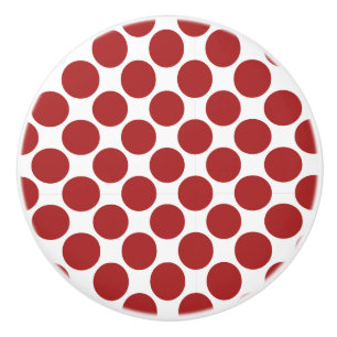 Bouton De Porte En Céramique Bouton en céramique Polka blanc et rouge
