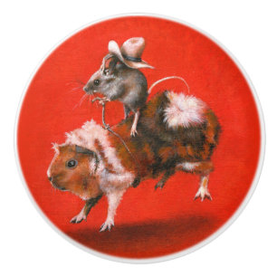 Bouton De Porte En Céramique Bouton en céramique représentant une souris cowboy