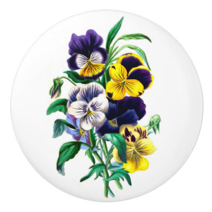 Bouton De Porte En Céramique Bouton en céramique rond de bouquet de pensées