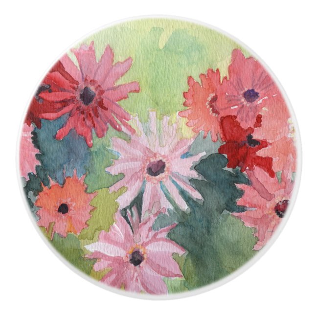 Bouton De Porte En Céramique Bouton en céramique rose et vert d'été (Devant)