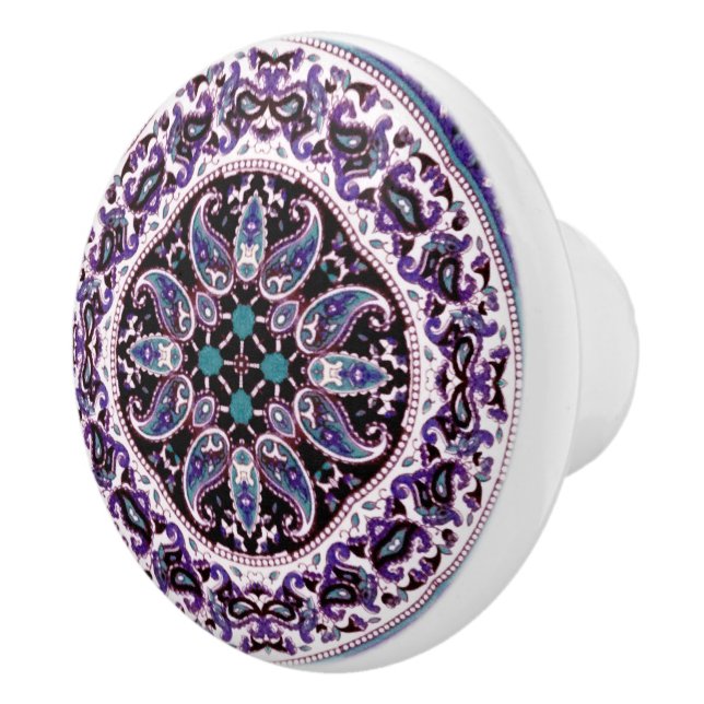 Bouton De Porte En Céramique Bouton en céramique violet Mandala (Droite)