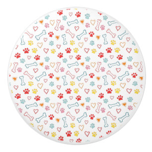 Bouton De Porte En Céramique Bouton rond en céramique doodle Paws, Hearts & Bon