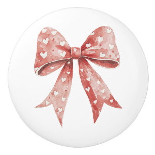 Bouton De Porte En Céramique Bow Coeur de crème rouge fille