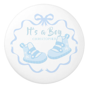 Bouton De Porte En Céramique Bow Ribbon C'est un garçon bleu
