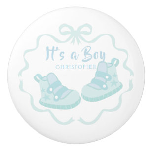 Bouton De Porte En Céramique Bow Ribbon C'est un garçon Turquoise