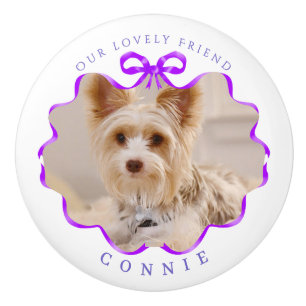 Bouton De Porte En Céramique Bow Violet Ruban Pet Blanc