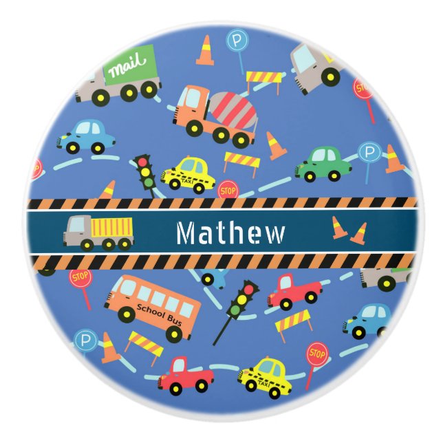 Bouton De Porte En Céramique Boys de transport bleu (Devant)